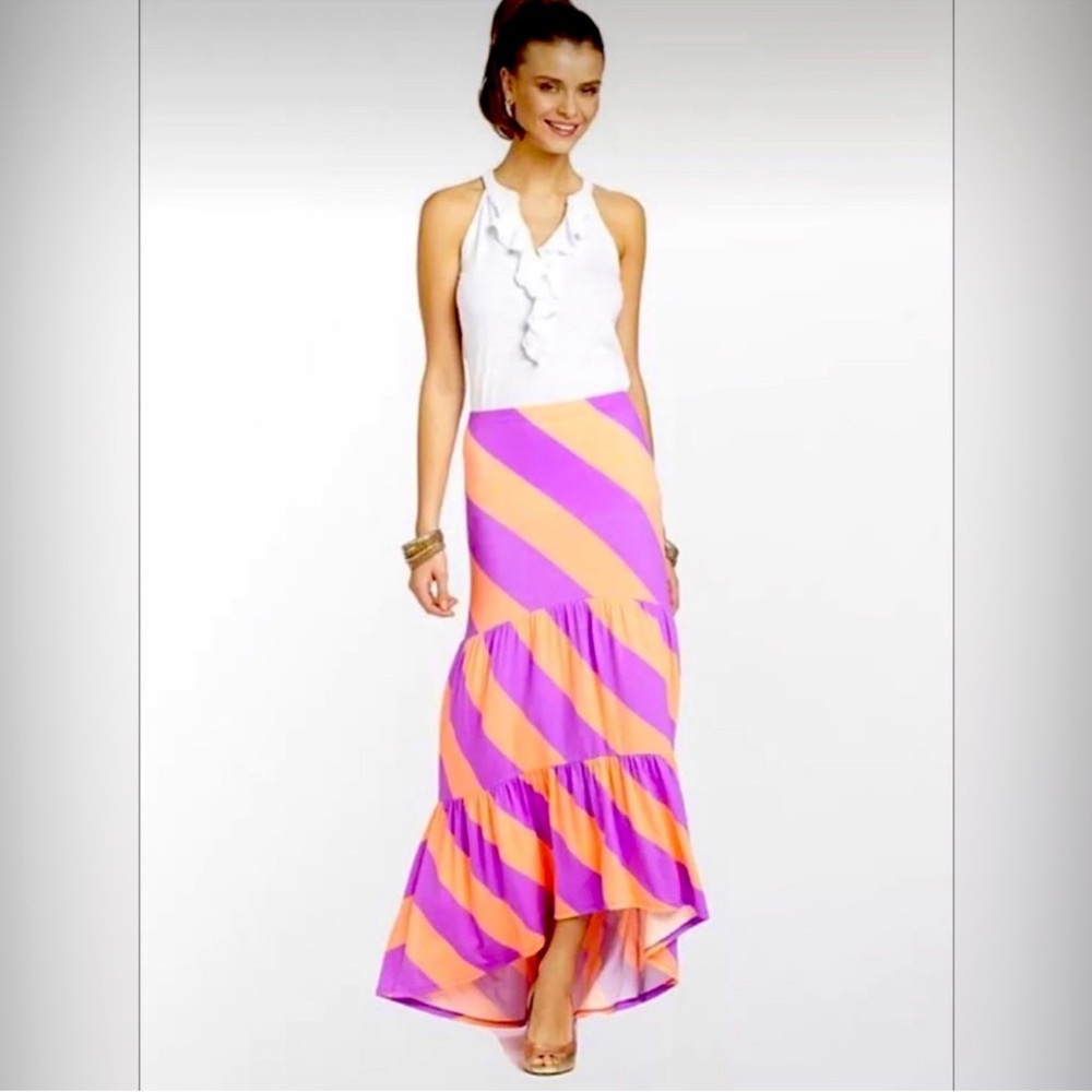Lilly Pulitzer Always a Party Striped Canyon High Low Maxi Skirt Size Large